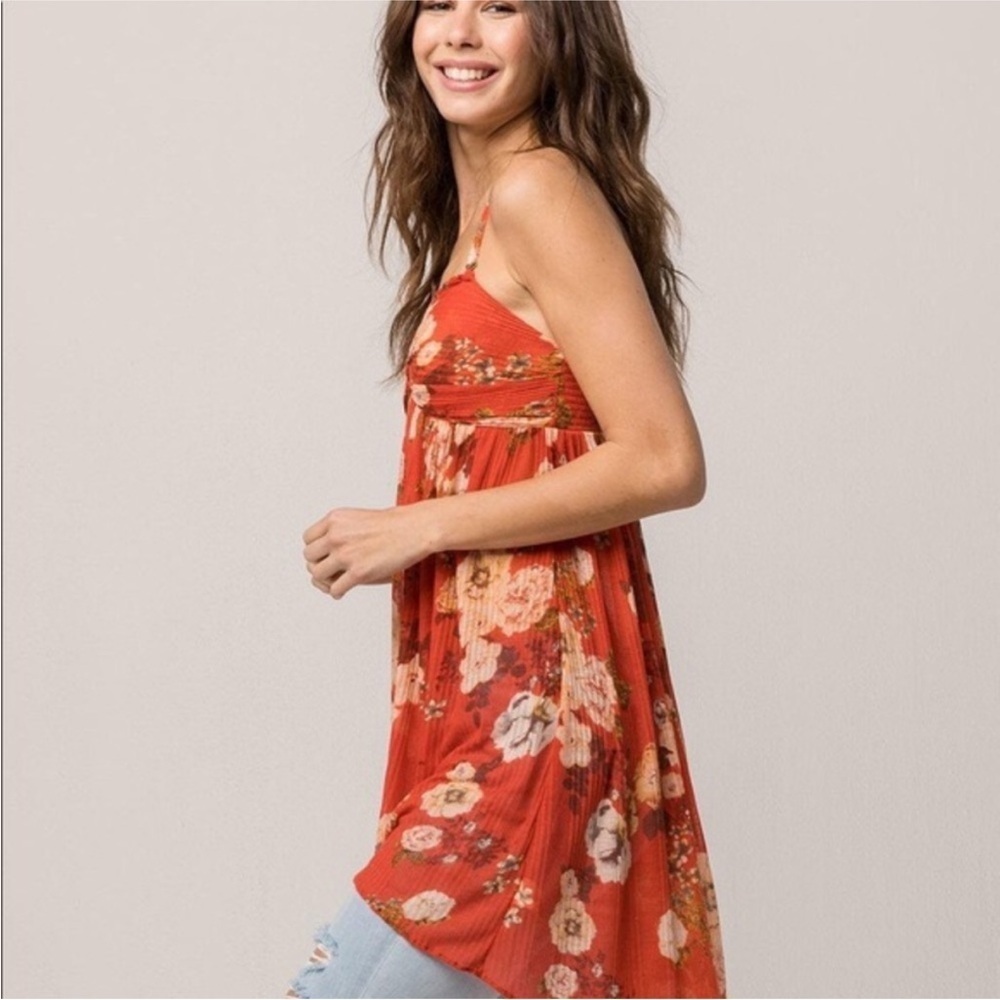Free People Red Floral Mirage Mini Dress Tunic Top Size M - Picture 3 of 9